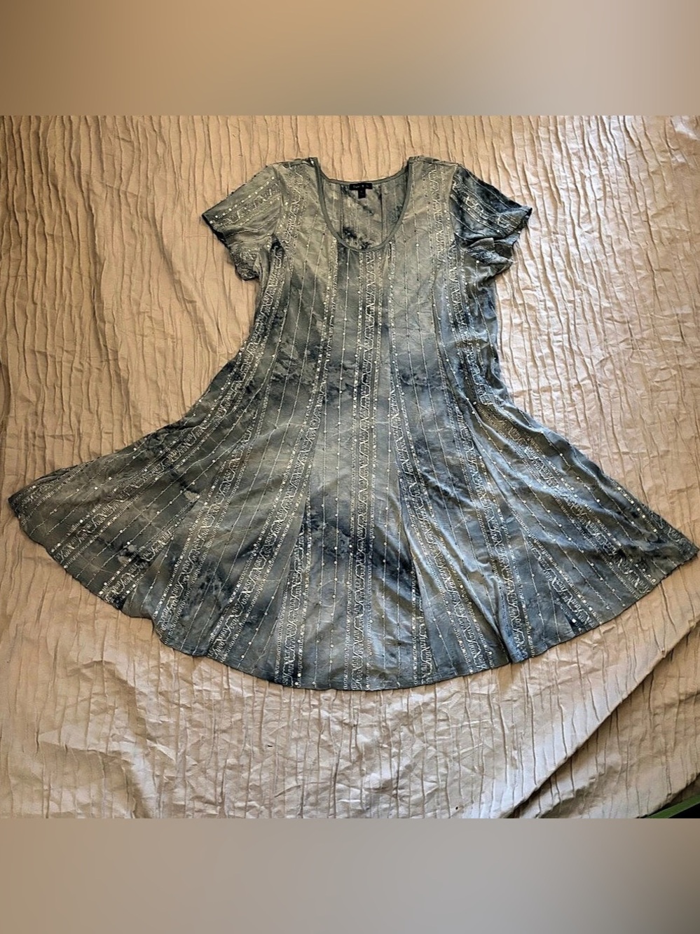 Sami & Jo Sequin Embroidered Tie Dye Fit & Flare Dress XL Blue